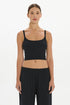 soft rib cropped cami Black