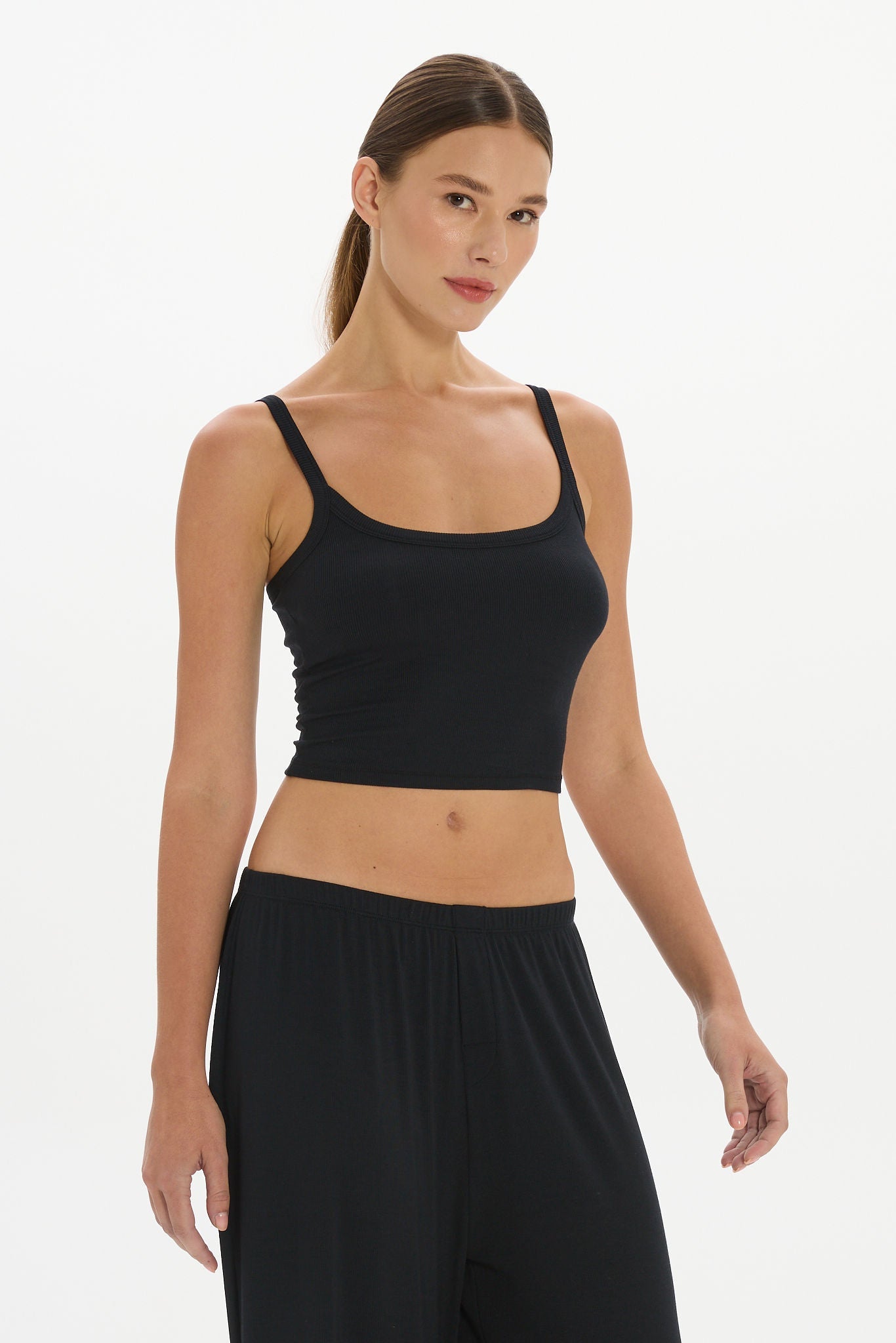 soft rib cropped cami Black
