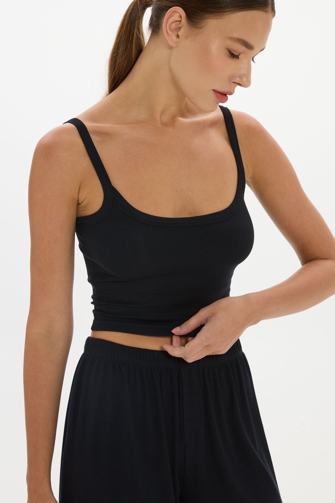 soft rib cropped cami Black