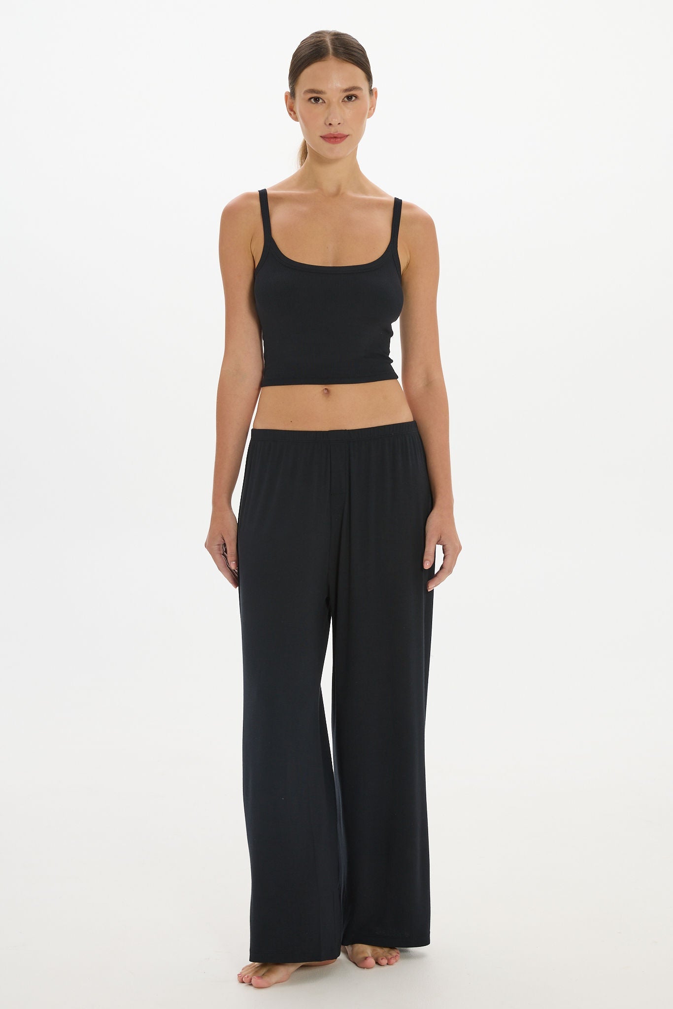 soft rib cropped cami Black