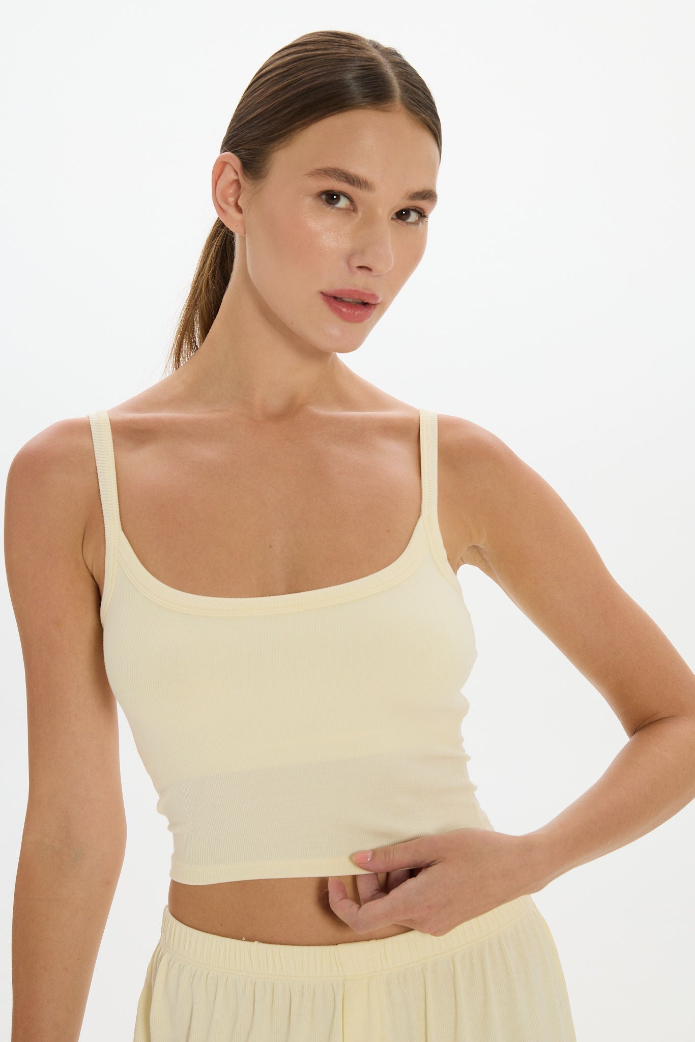 soft rib cropped cami yellow