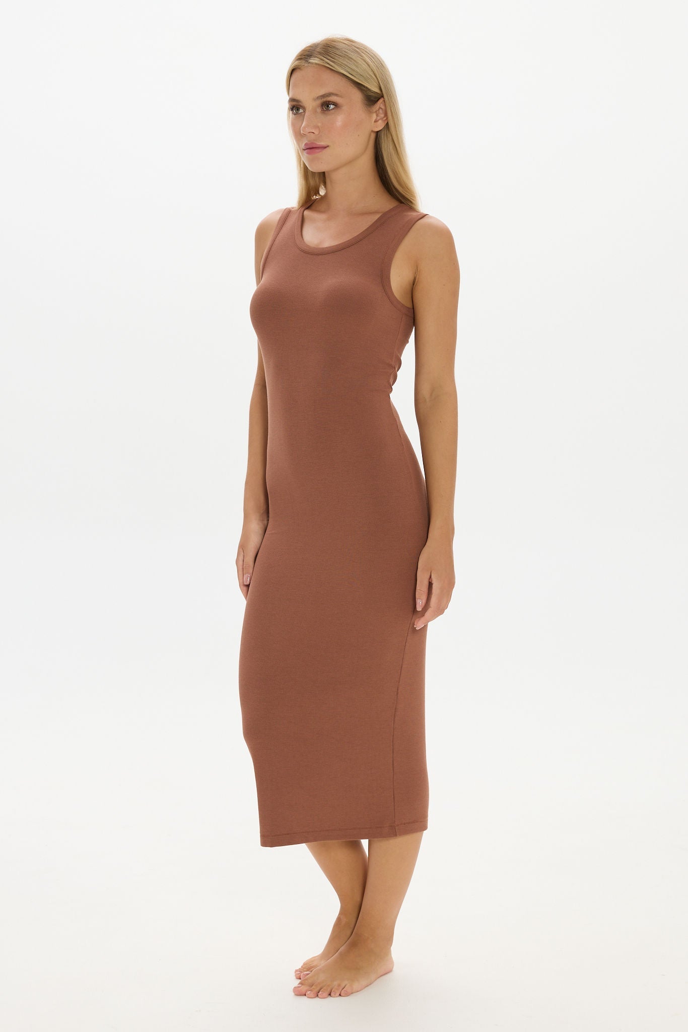 soft rib tank dress brown