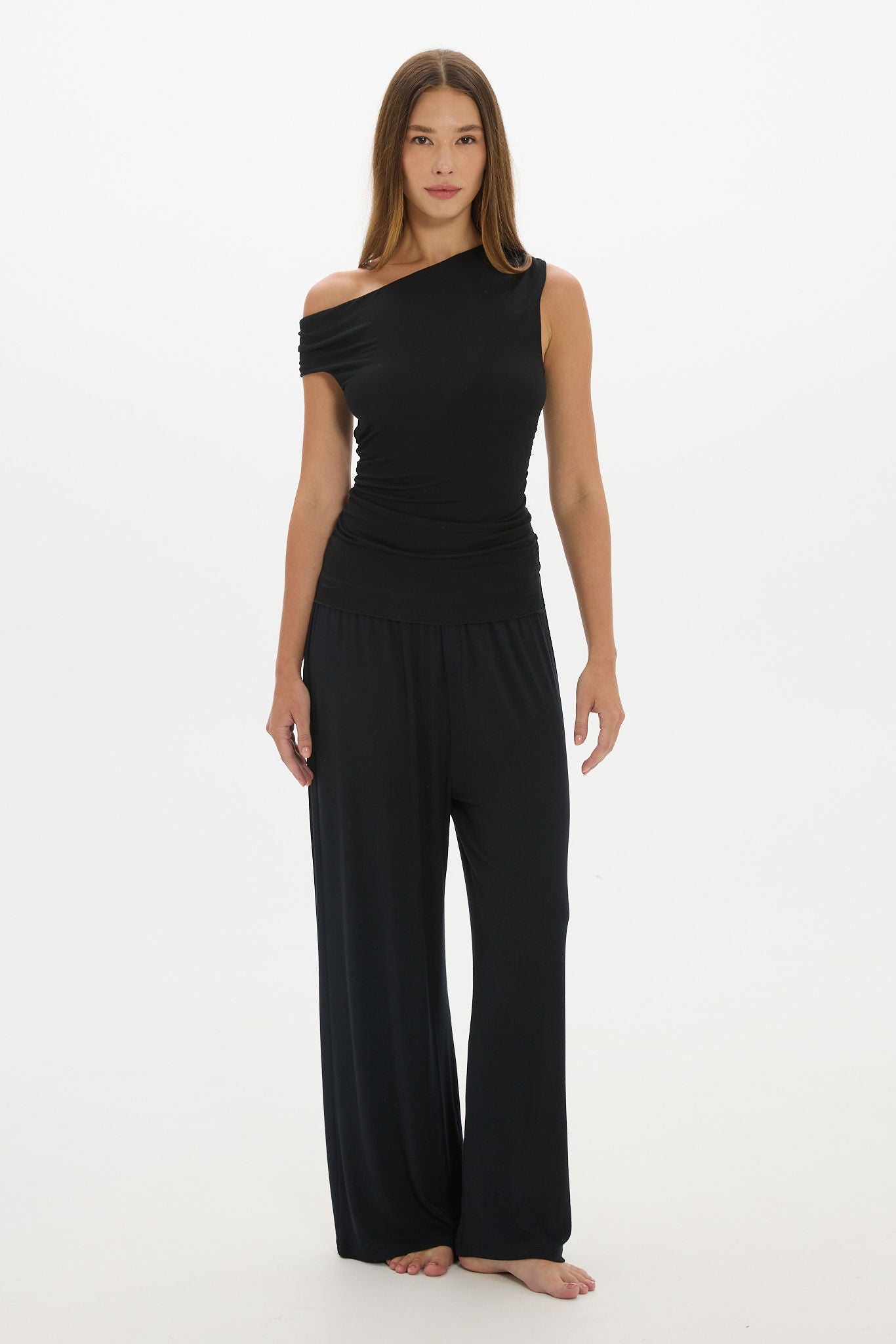 soft rib pants Black