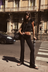 Soft organic cotton fold over leggings in black with a comfortable fold over waistband.