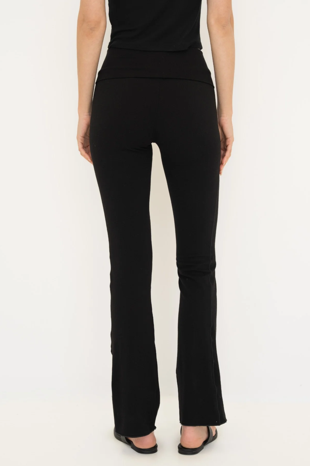 Soft organic cotton fold over leggings in black with a comfortable fold over waistband.