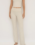 Soft organic cotton fold over leggings in cream with a comfortable fold over waistband.
