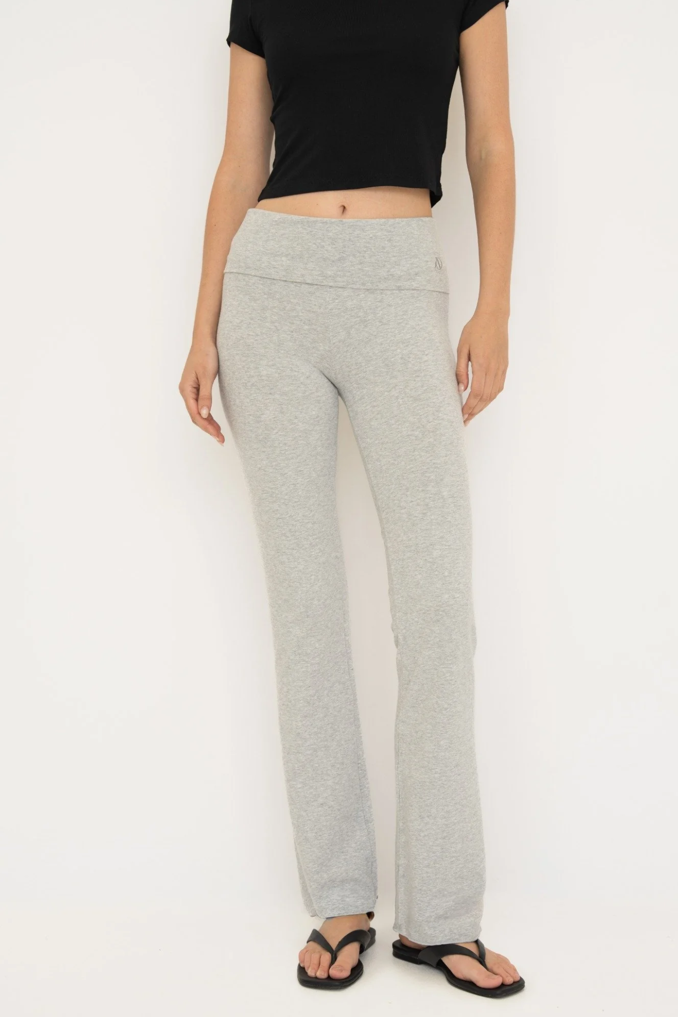 Soft organic cotton fold over leggings in grey with a comfortable fold over waistband.