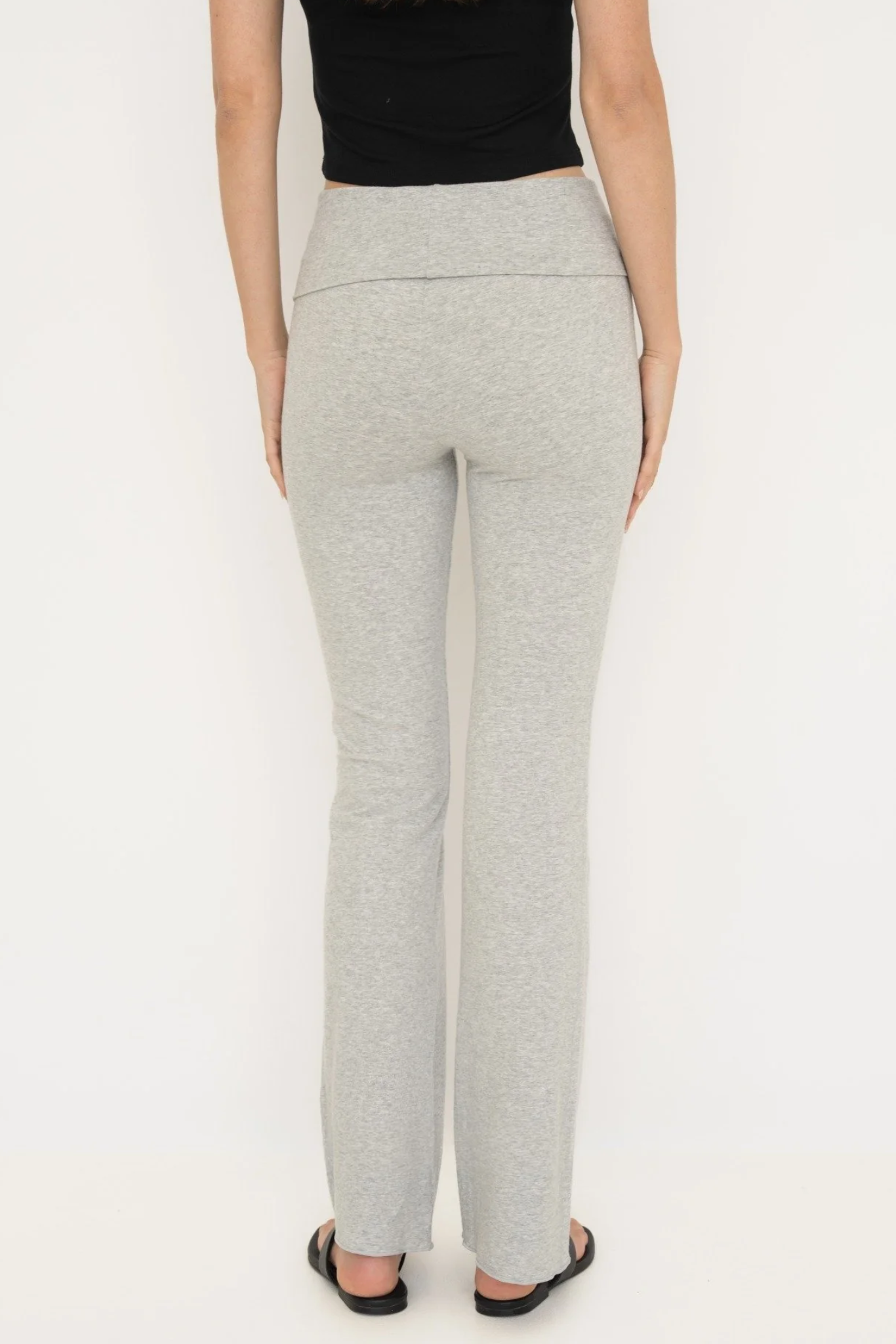 Soft organic cotton fold over leggings in grey with a comfortable fold over waistband.